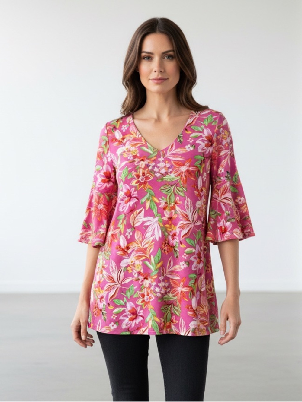 Dear Scarlett Boutique Tunic V-Neck Top with Vibrant Colors & Patterns